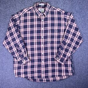 VTG 90s Sears Roebuck Shirt Mens L Navy Plaid Cotton Earth Tones Classic Grunge